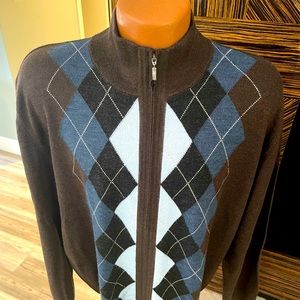 Men’s Neiman Marcus Italian made Merino wool / acrylic argyle zip cardig…